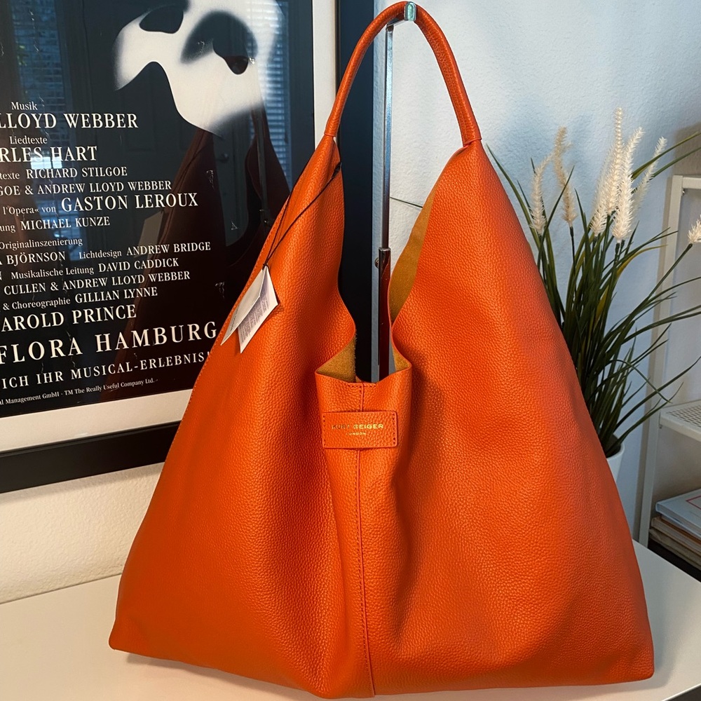 NWT Kurt Geiger All Leather The Violet Slouch Hobo Bag In Orange - Picture 4 of 11